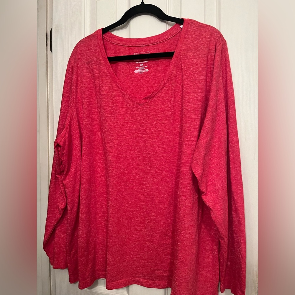 3X Women's Red V-Neck Long Sleeve Top